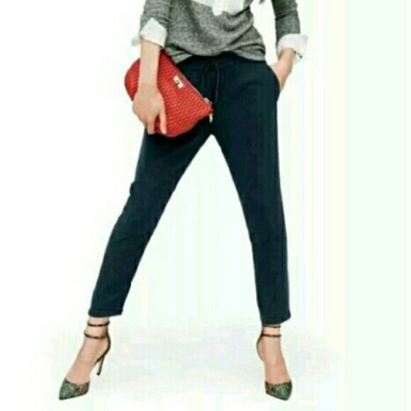 J.Crew 03341 black mid rise elastic waist drawstring drapey pants pockets 00 XXS - Picture 3 of 13